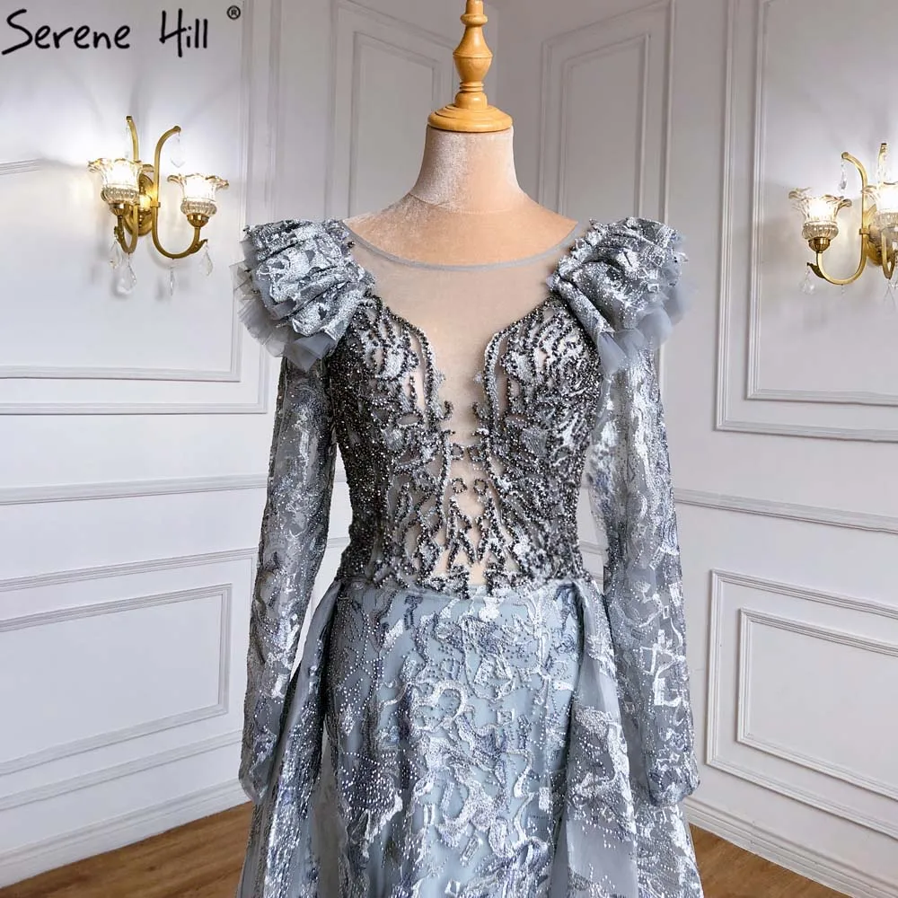 Мусульманское серое вечернее платье русалки с длинным рукавом 2022 Serene Hill LA71172 юбка бисером женские вечерние