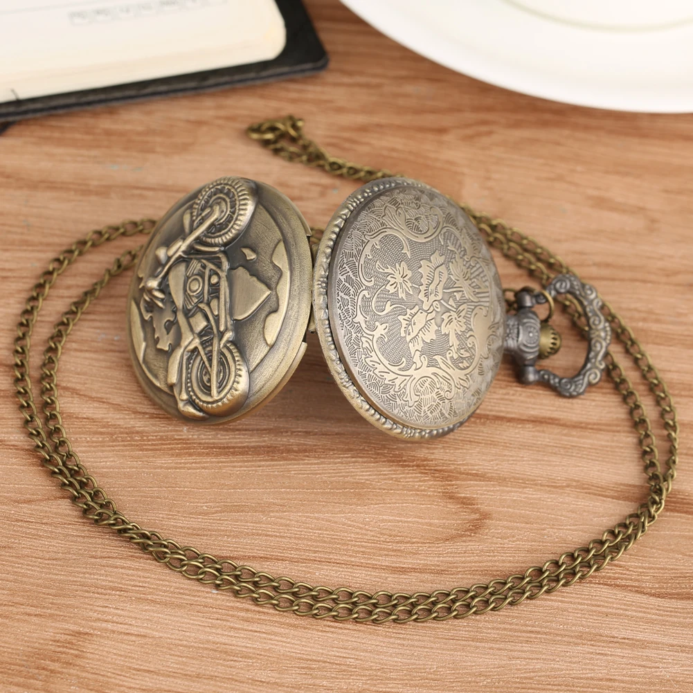 Vintage Necklace 3D Motorbike Quartz Pocket Watch Bronze Skull Silver Vintage Necklace Chain Pendant Motorcycle pocket watches