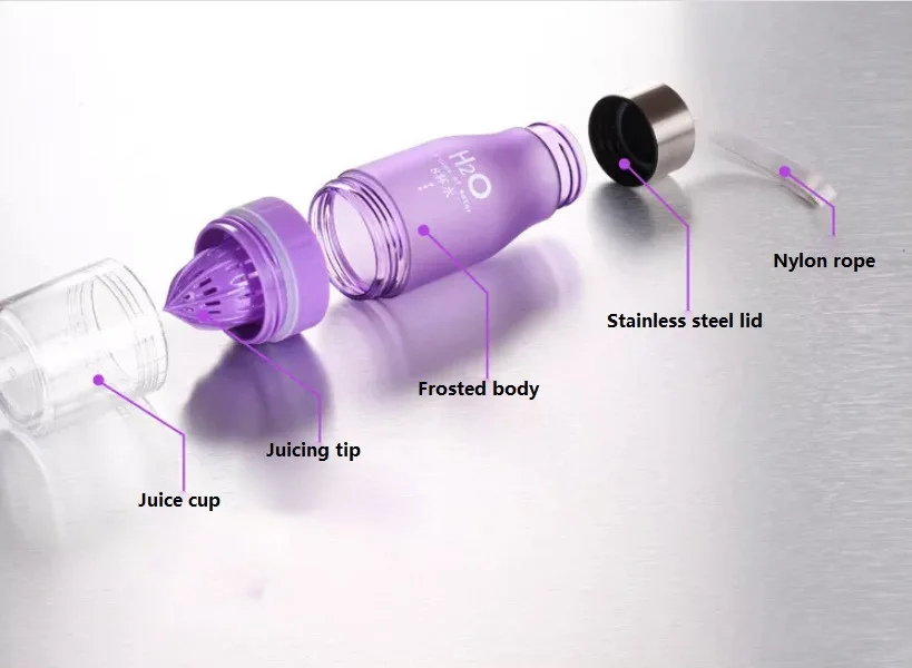 Environmentally friendly 700ml bpa free h20 fruit infuser water bottle plastic juice water bottle
