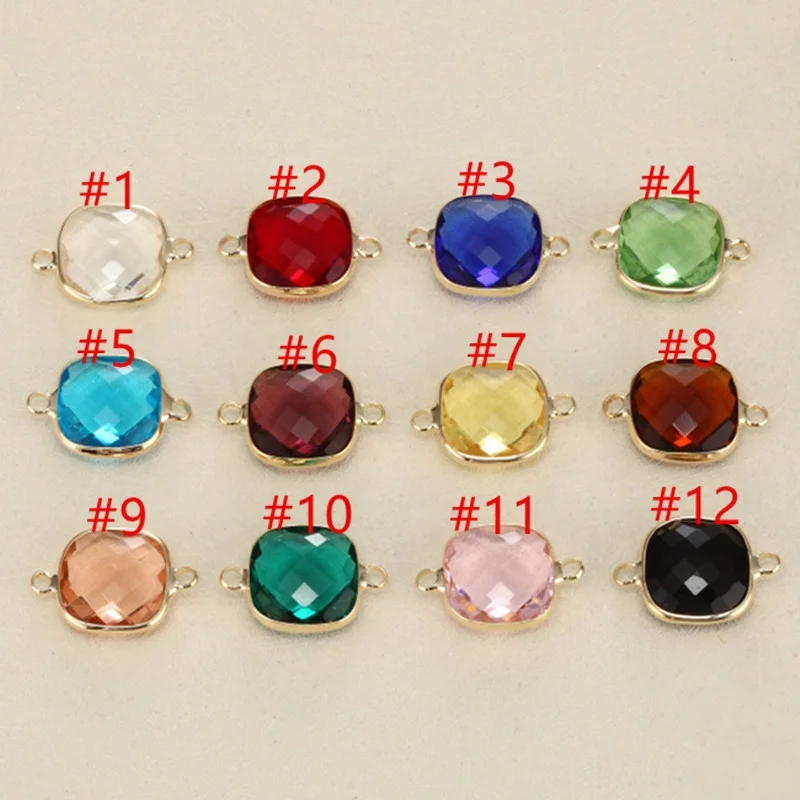 DIY 12mm Custom handmade square stone birthstone necklace bracelet jewelry wholesale charms for jewelry making women girls charm