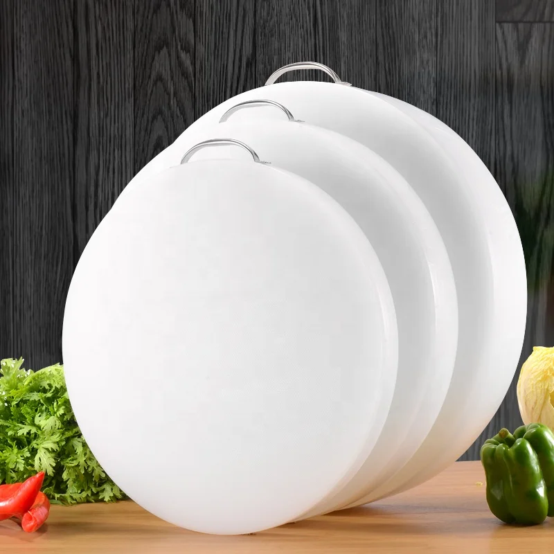 Food grade PE white round plastic cutting board cut meat chop bone board customized