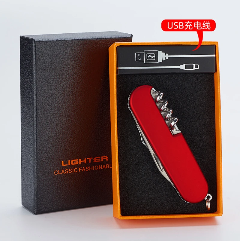 Multifunction USB Rechargeable Flameless Double Arc Lighter with Knife Opener Screwdriver For Outdoor lighter