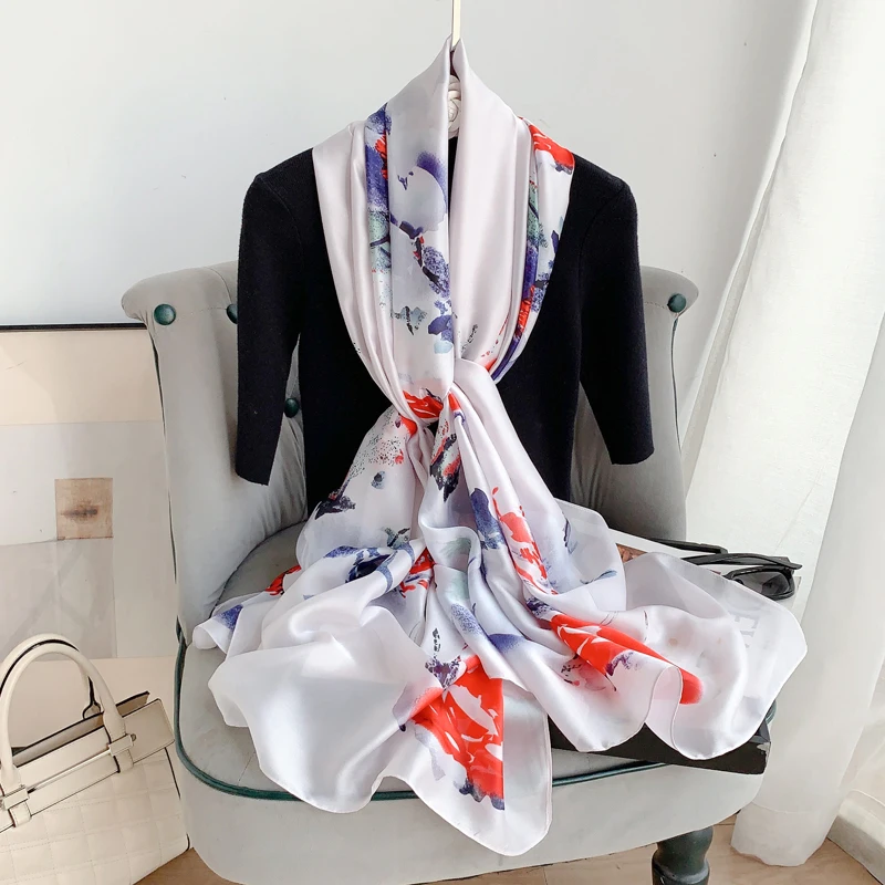 High Quality 90*180 cm Satin Silk Long Scarf for Women Luxury Printed Custom Long Hijab Shawls