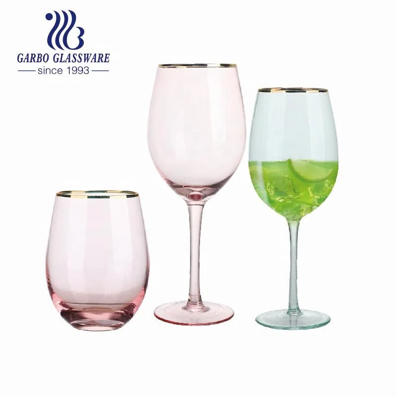 550ml pink stemless wine glasses spray color glass cups with gold rim wedding gift personalized colors glass tumblers