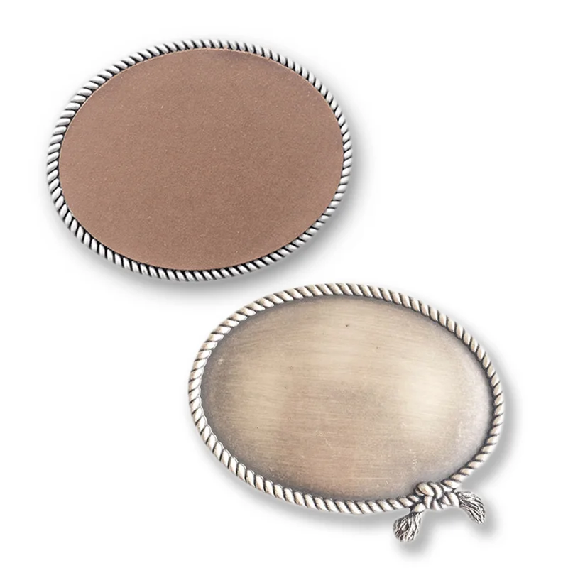 Wholesale Custom Vintage Western Cowboy Solid Brass Silver Engraving Blank Oval Logo Metal Enamel  Men Belt Buckles