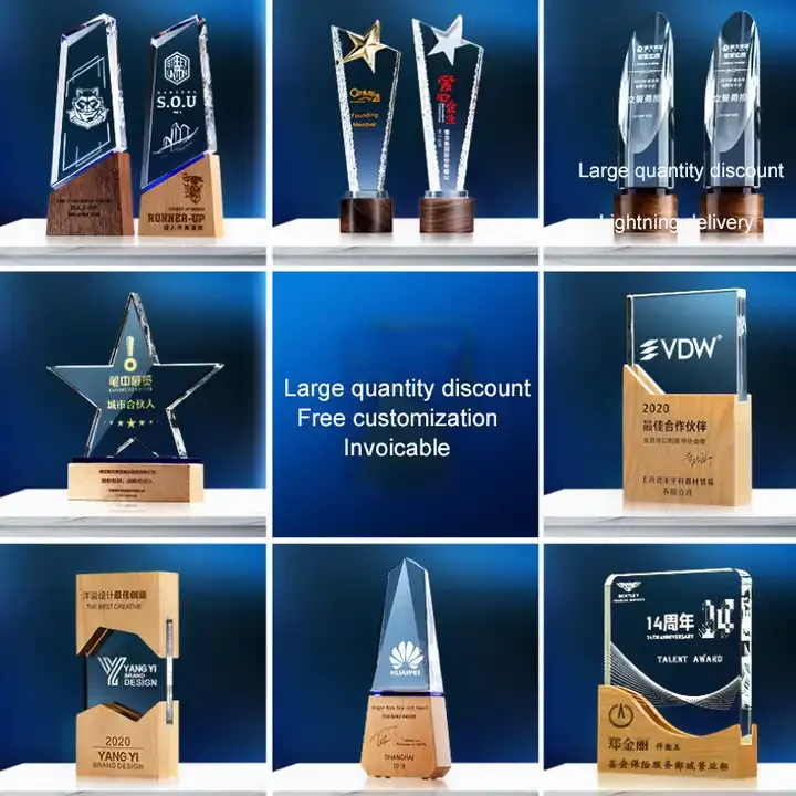 Hot Sale Customized Wooden Crystal Trophies To Make Award Souvenirs Honor Luxury Blank Wooden Plaques