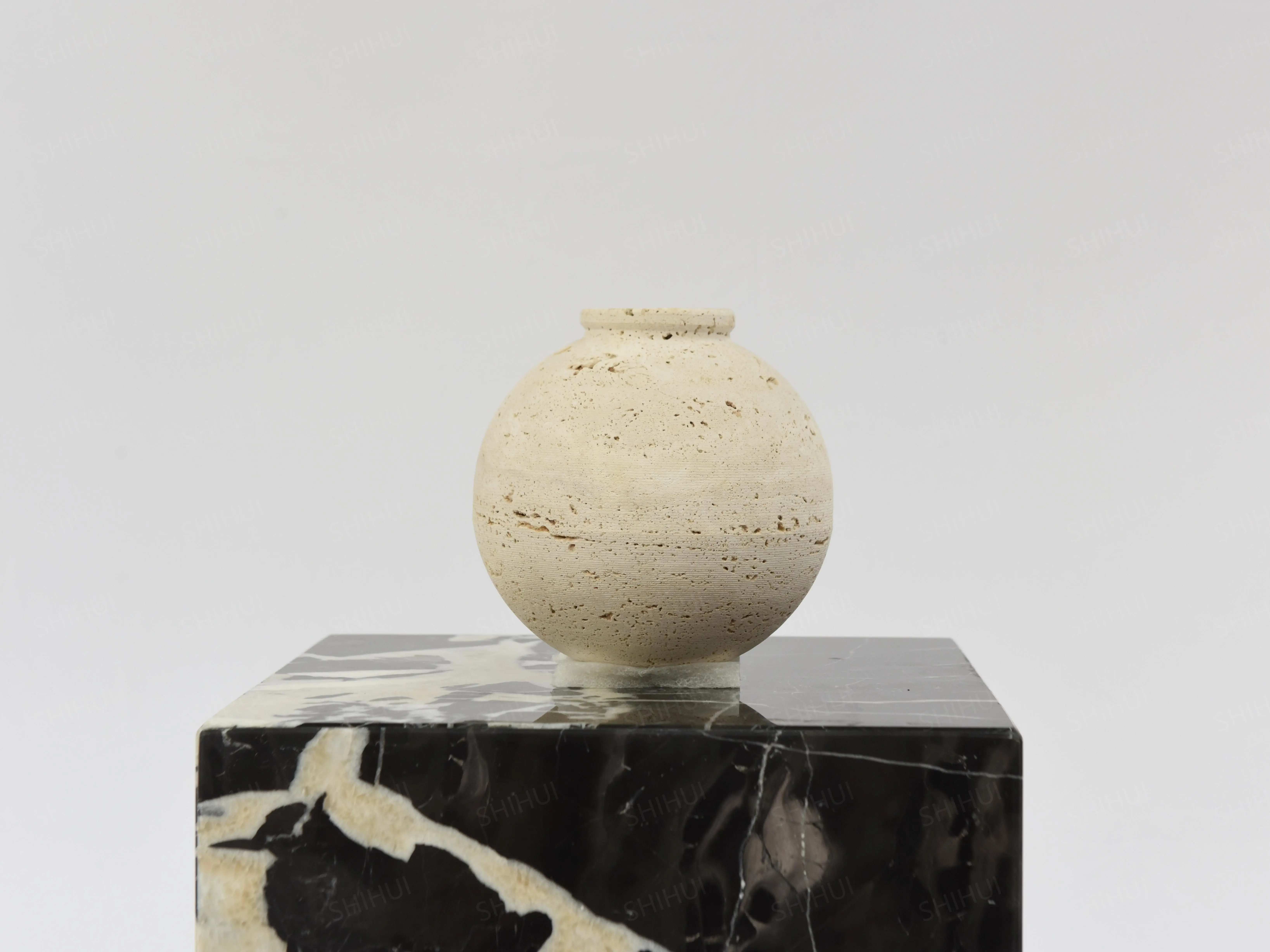 SHIHUI Natural Stone Home Decoration Beige Travertine Marble Vase New Style Decoration Living Room Flower Modern  Mini Vases