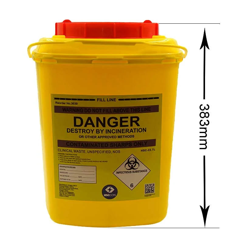 22.7L Medical Disposable Waste Bin Box  Sharps Bin Needles Container Yellow Sharp Container