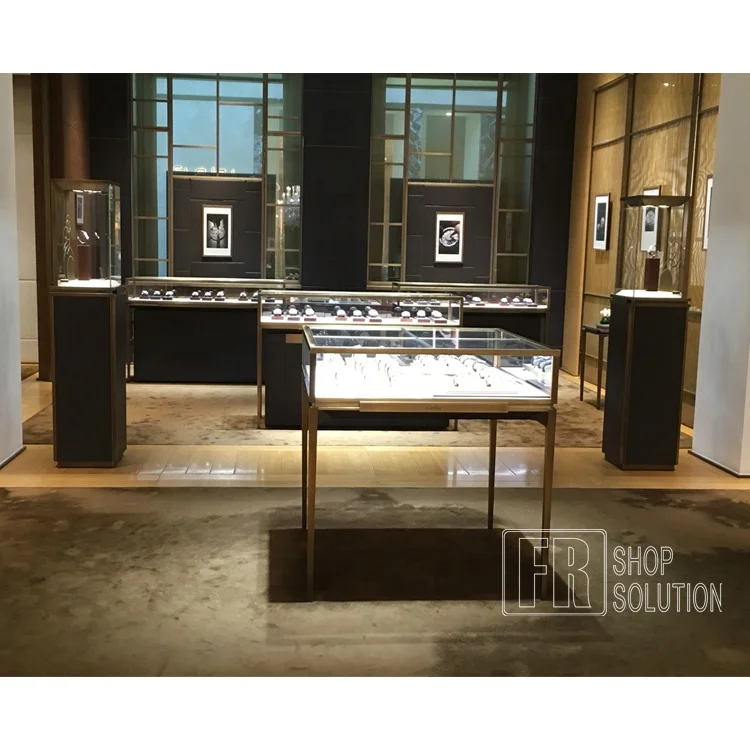 Retail High end Led illuminated Lockable glass cabinet jewelry window display kiosk showcase