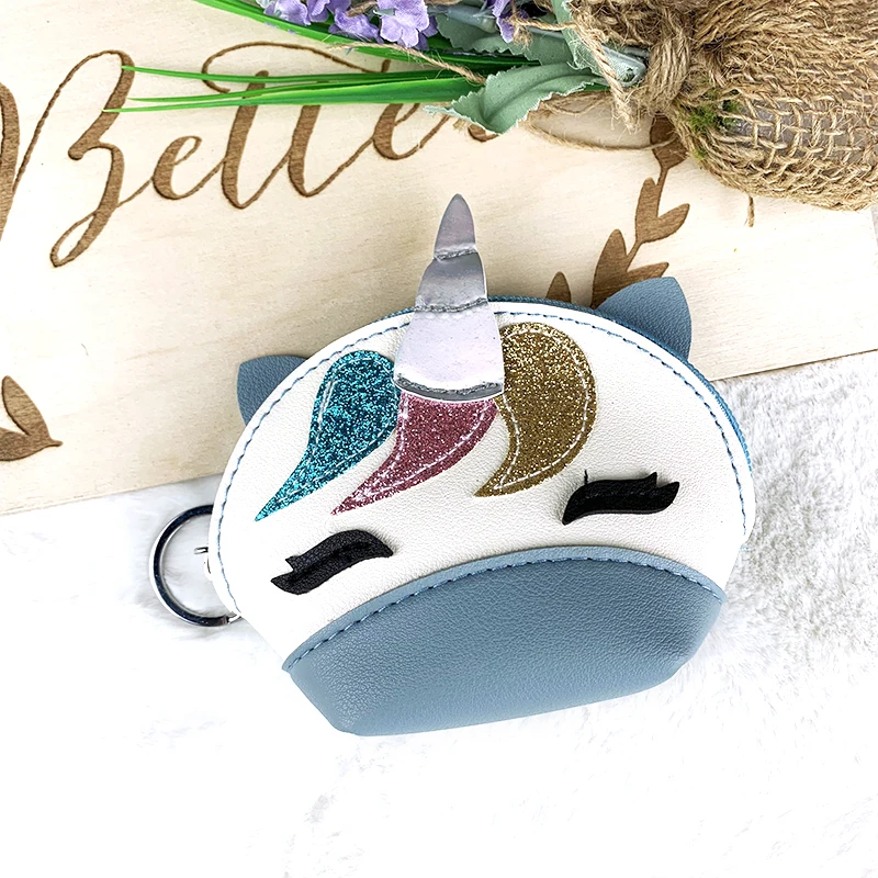 custom PU unicorn coin purse credit card leather coin pouch with zipper
