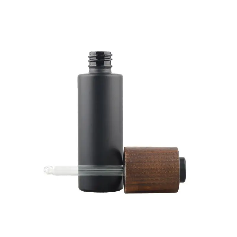 Skincare wholesale dark violet glass bottles and glass jars with high quality ash tree wooden 15ml 30ml 50ml dropper bottle