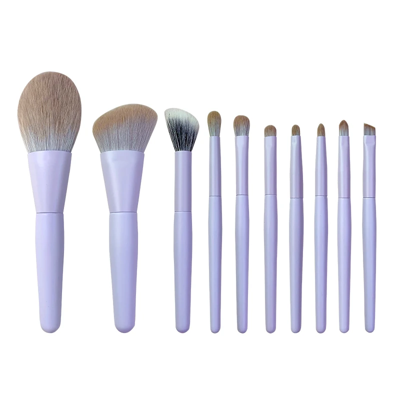 Mini 10 Pieces Soft Bristled Loose Powder Contouring Blush Stippling Brush Eye Shadow Eyebrow Lavender Makeup Brush With Bag
