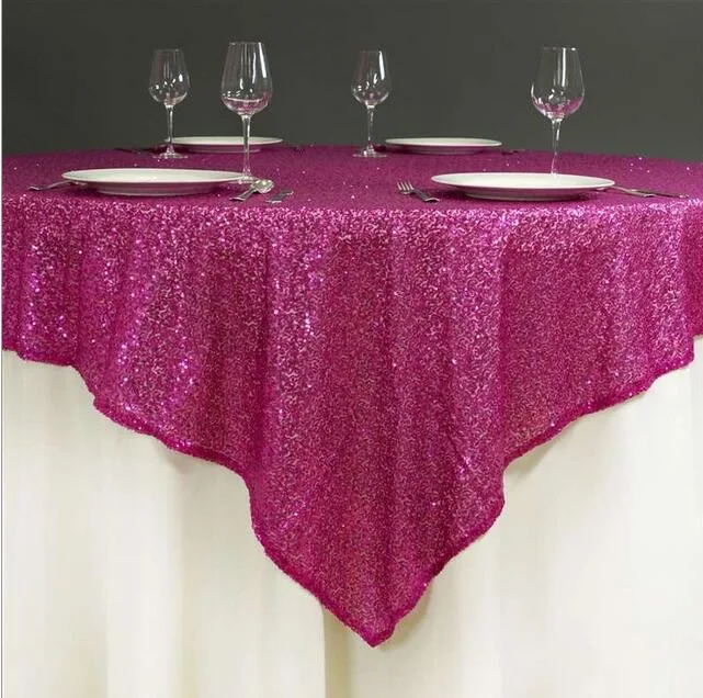 Fushia Rectangle Sparkly Wedding Tablecloth Beautiful Sequins Table Overlay For Event Table Decoration