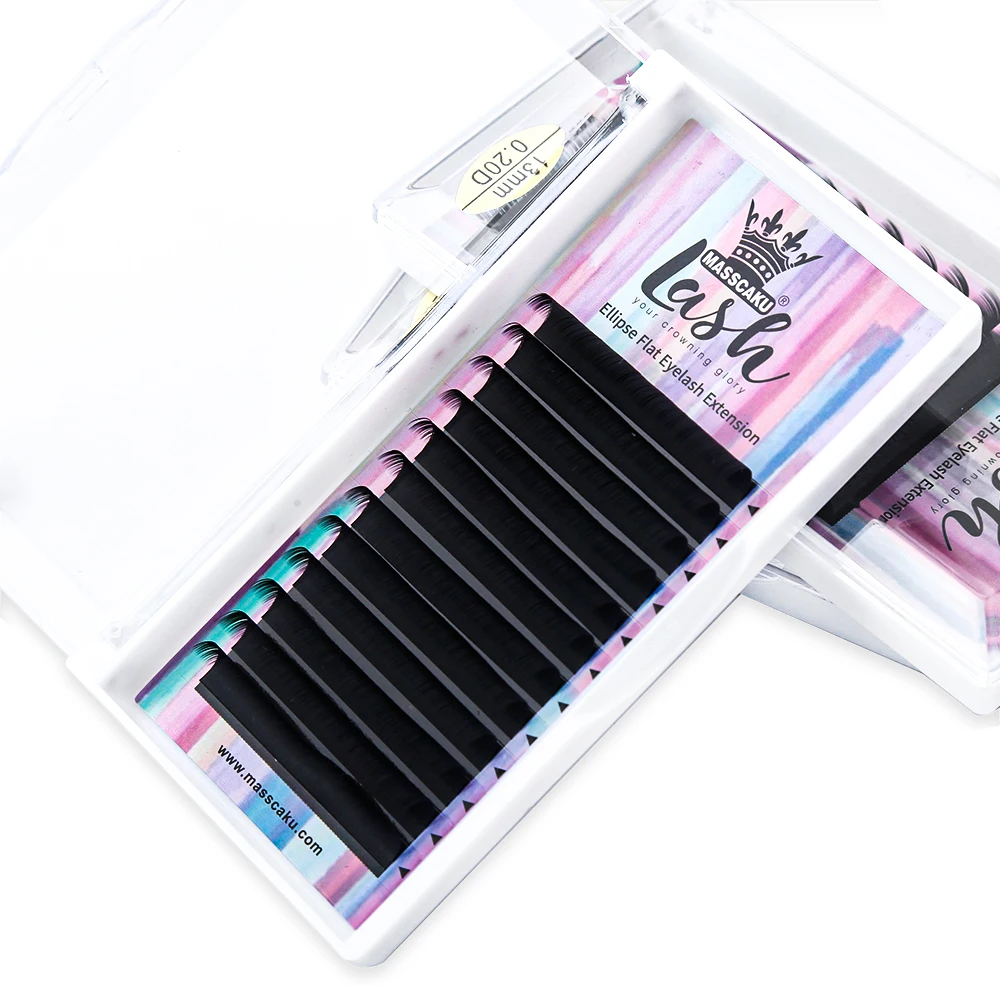 High Quality MASSCAKU Russian Volume Eyelash Extensions Ellipse Flat Korean PBT Fiber Individual False Eyelashes Supplies