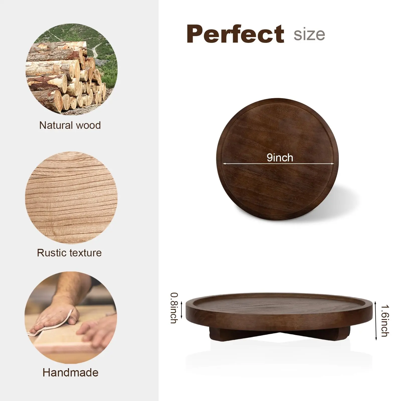 Wholesale Walnut Wood Round Decorative Tray,Wood Bathroom Counter Organizer Farmhouse Kitchen Decor Wooden Riser for Soap Dish