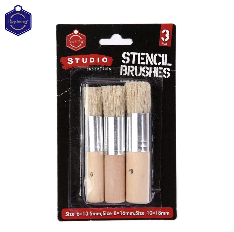 Keep Smiling 3pcs Round Bristle Wooden Handle Watercolor Acrylic Paint Oil Painting Flat Paint Brush For Kids For Beginner