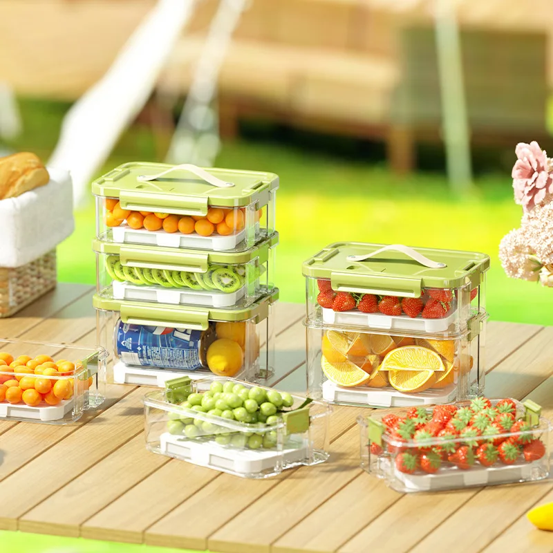 Refrigerator Drain Fresh-Keeping Box Kitchen lunch container with reusable ice pack sealed food storage container