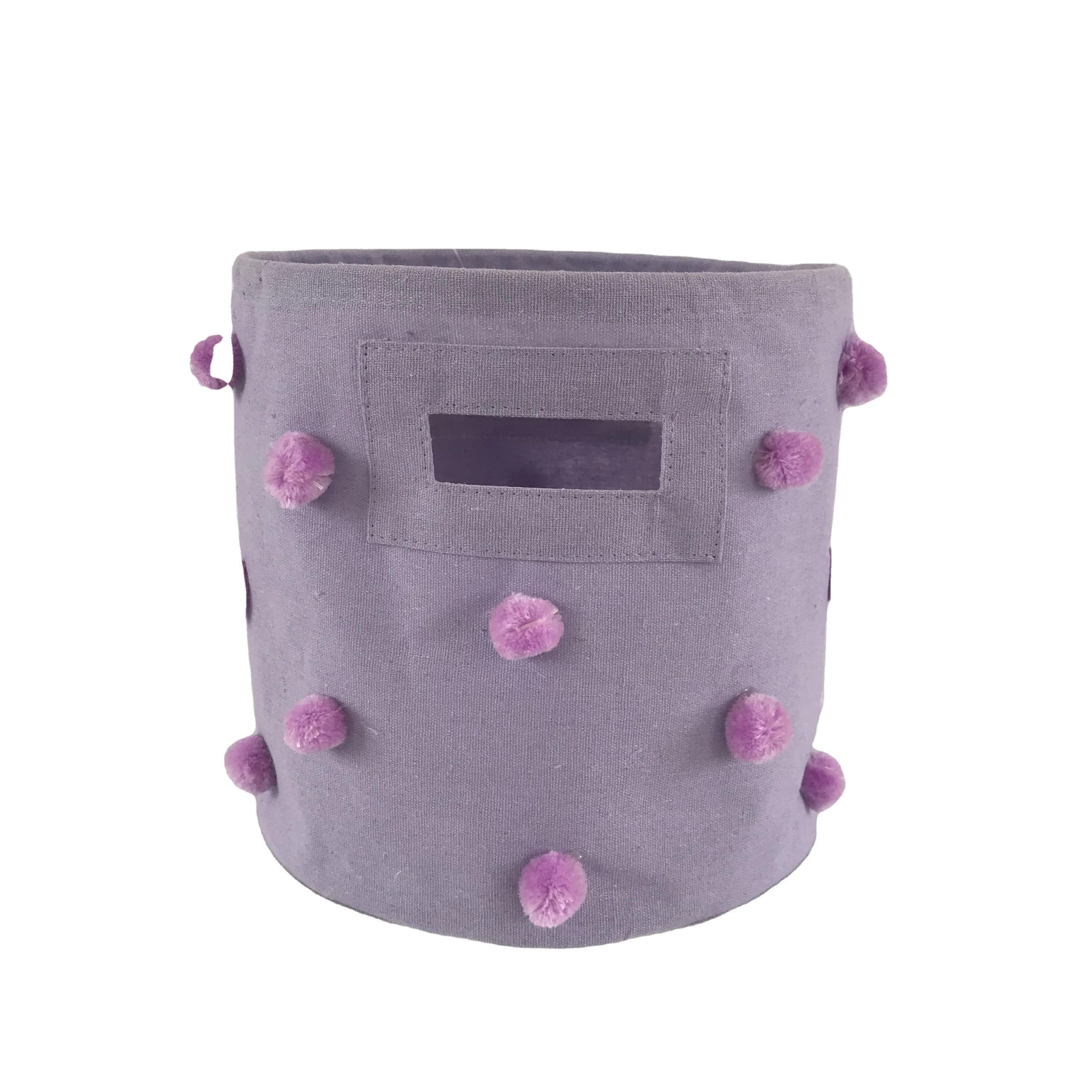 Amazon Hot Sell Foldable Basket Canvas Basket with Pompom