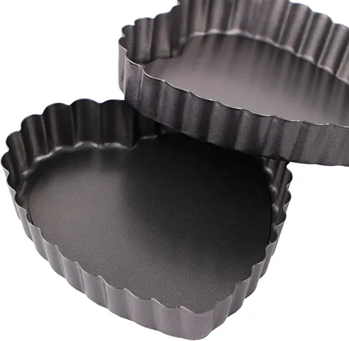 Mini Aluminum Tart Pan Set of 4 Heart Shaped Quiche Pans Baking cake Mold  Muffin Chocolate Mold Baking with Removable Bottom