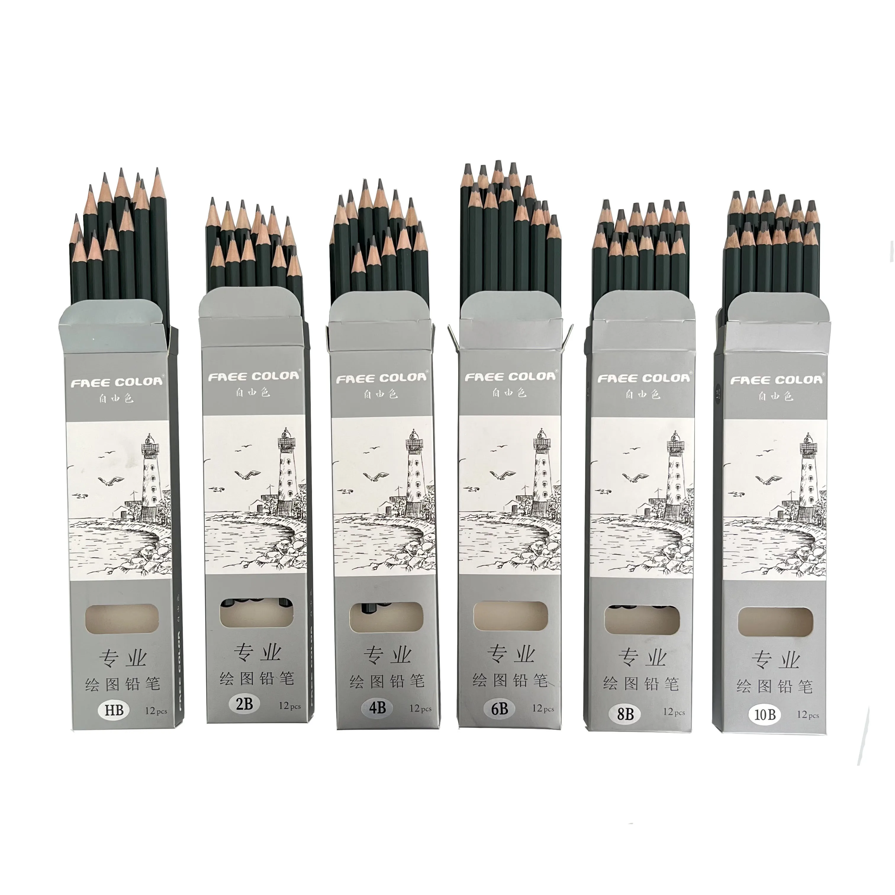 High Quality 8B Pencil Set Wholesale Linden Wooden 12 Pcs 8B Pencils Set Graphite Pencil Set