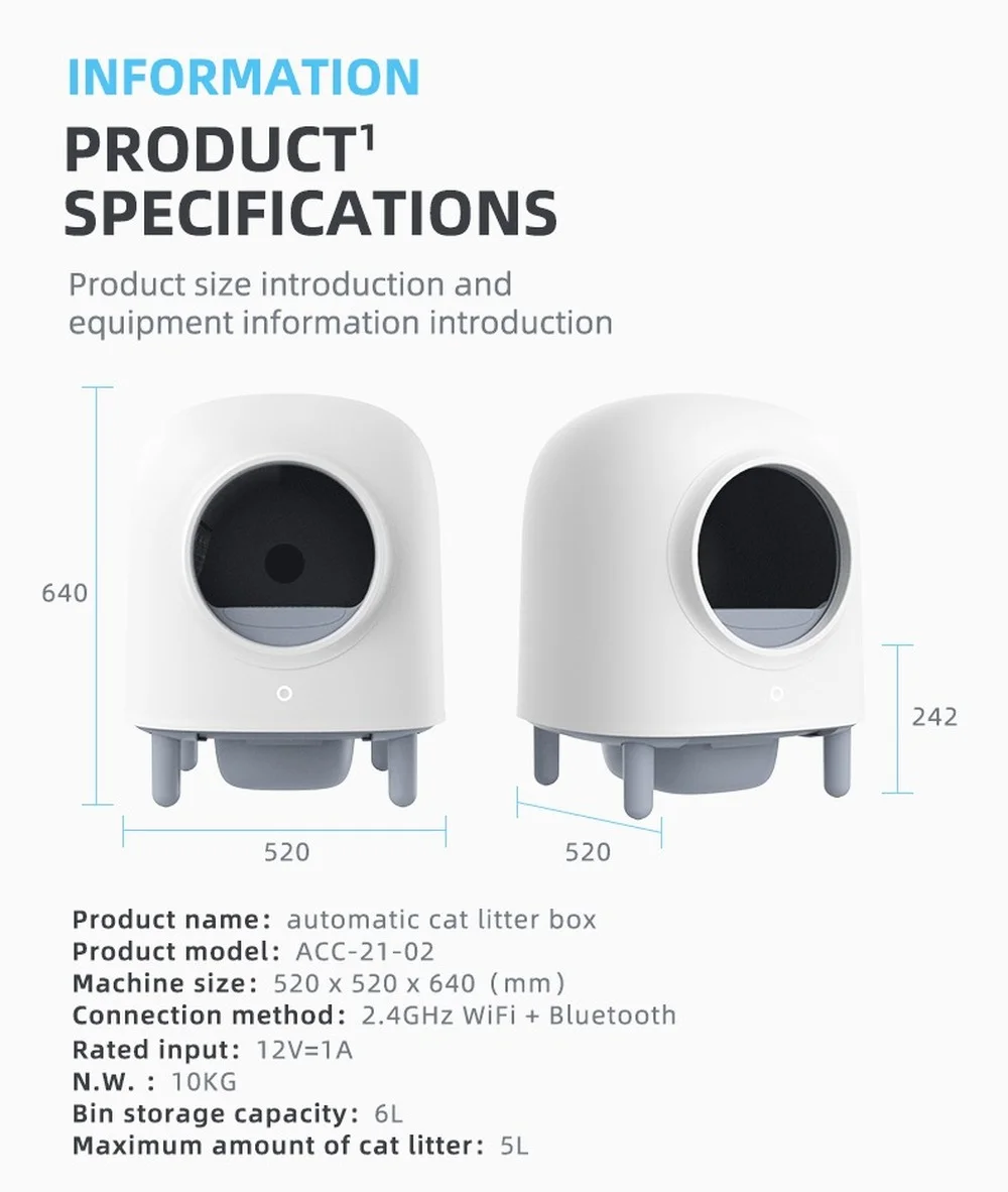 Petree Cat Litter Box Luxury Large Enclosed Automatic Cat Litter Toilet Auto Smart Intelligent Self-cleaning Cat Litter Box