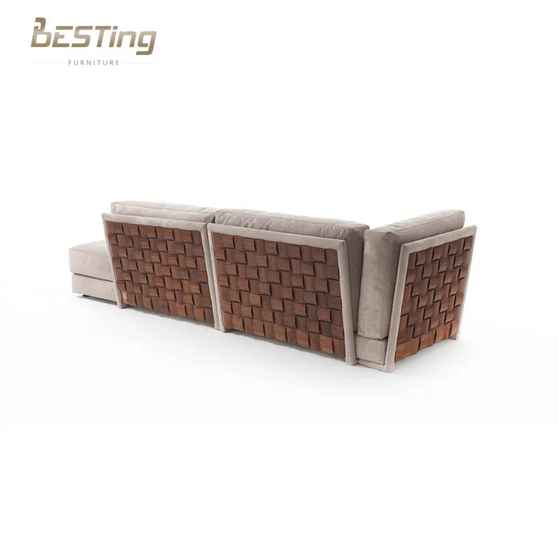 Italian L-shape sofa beige color furniture luxury villa velvet fabric modern sectional sofa living room furniture