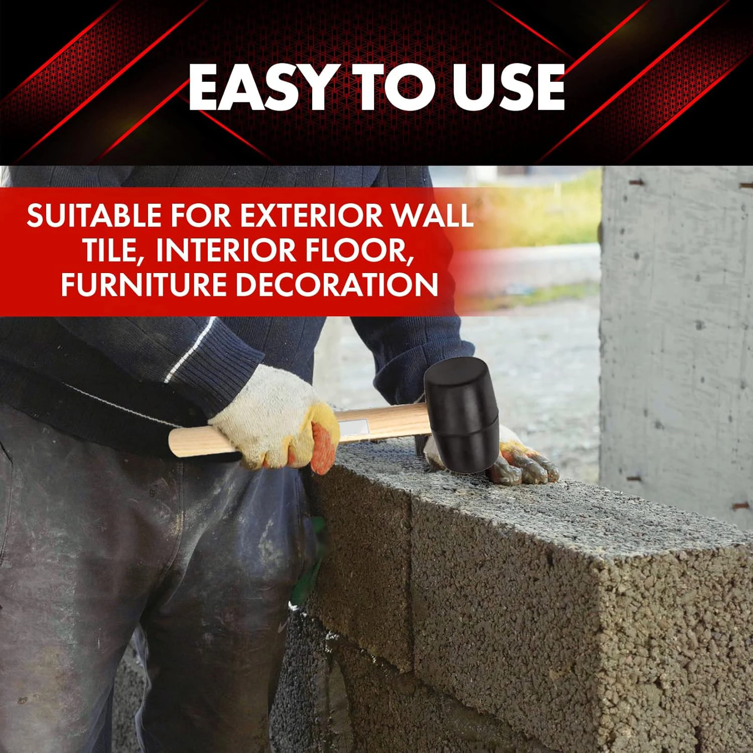 Peaktop  Rubber Mallet and Woodhandle With Anti-slip Handle Rubber Hammer
