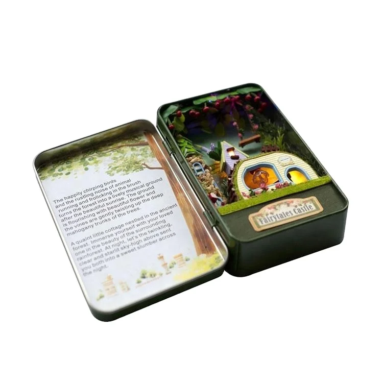 Hongda Latest popular birthday box The Fantastic Cottage tin miniature diy doll house furniture sets