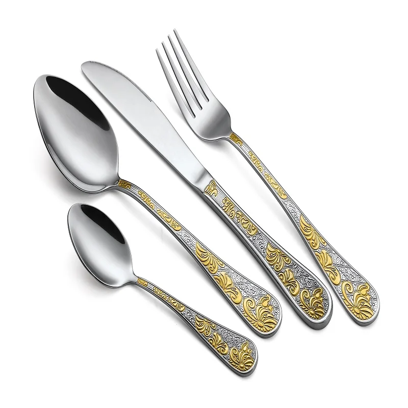High Quality Hot Selling Item 24Pcs Flatware Set 410 Kitchen Gold Plated Stainless Steel Cutlery