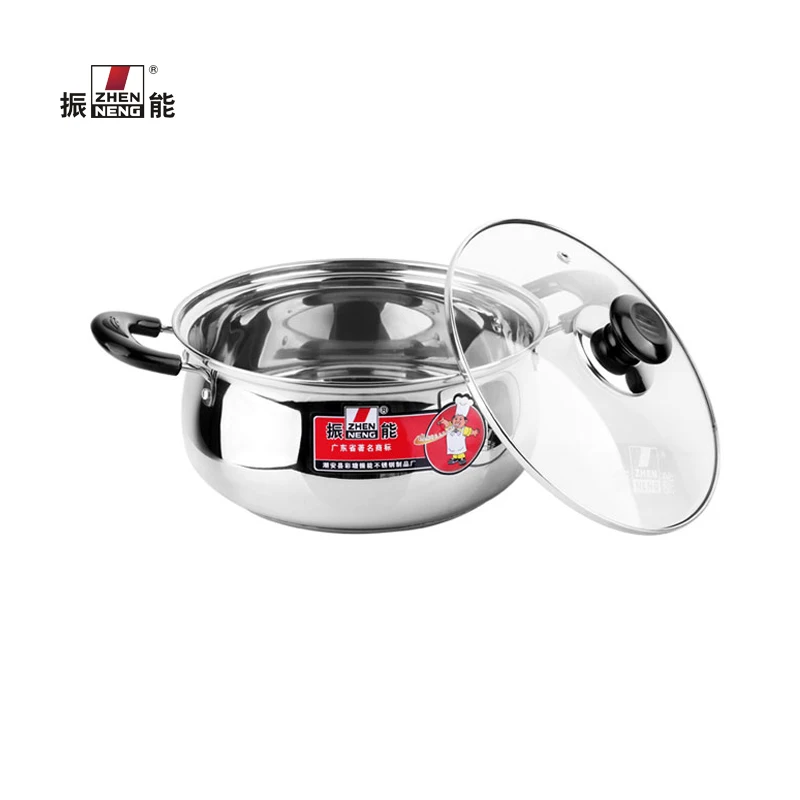 stainless steel cooking pot with glass Lid Riveted  bakelite handle thickened double-bottom drum-shaped soup pot with 22cm