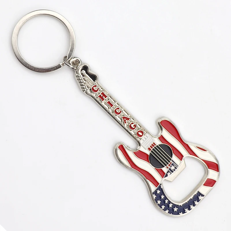 Wholesale Custom Logo Design Enamel Souvenir Keychain Guitar Shape Metal Beer Bottle Opener Keychain
