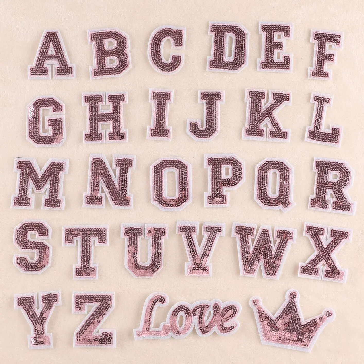Low MOQ Stock A-Z Alphabet Glitter Sequin Patch Heat Press Sew On Iron On Letterman Embroidery Appliques For Varsity Jacket