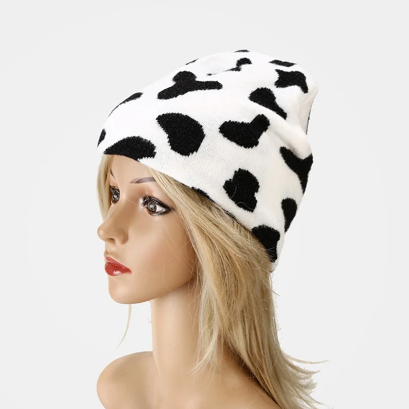 Wholesale Black White Cow Print Kids Slouch Beanies For Women Thin Baggy Slouch Summer Beanie Skull Cap Hat