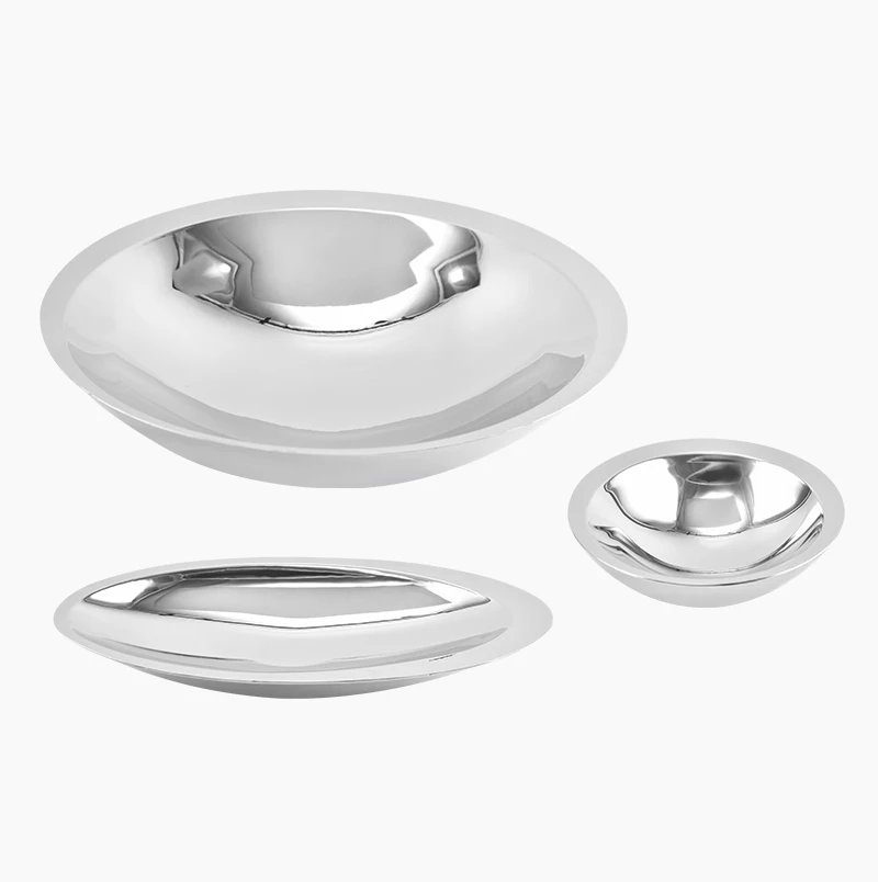 Elegant Large Capacity Metal Snack Bowl Mirror Polish Stainless Steel Home Dinning Fruit Bowl Snack Plate