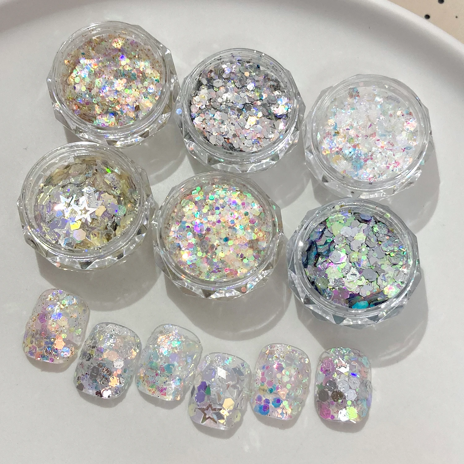 Nail sequins Polarized hexagonal star glitter nail polish  pink 6 color chameleon nail decoration