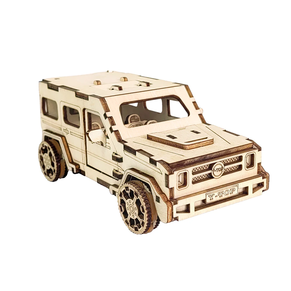 Factory Price 3D Wooden Laser Cut Pull Back Car Model Wood Puzzle Game Building Constructor