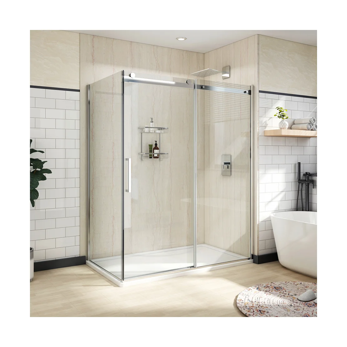 Hotaqi Factory Bathroom Customized Big Two Rollers Corner L shaped Roller Poject Sliding Shower Doors