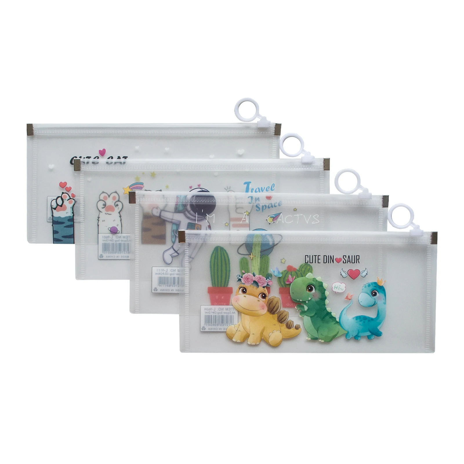 Hot Sale DL Size Waterproof Cute Zipper Bag  Plastic Document  File Folder for Office and School Use