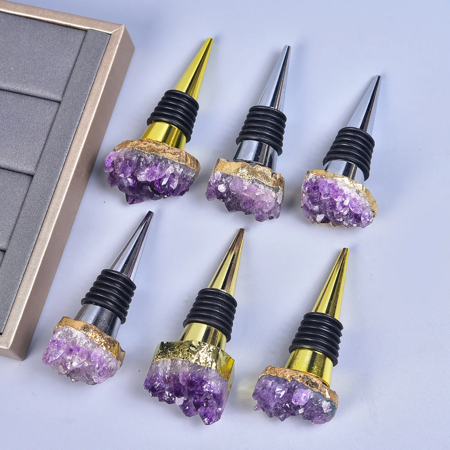Personality Natural Amethyst Stone Red Wine Bottle Stopper Wedding Gifts Creative Crystal Wine Stopper Champagne Cork