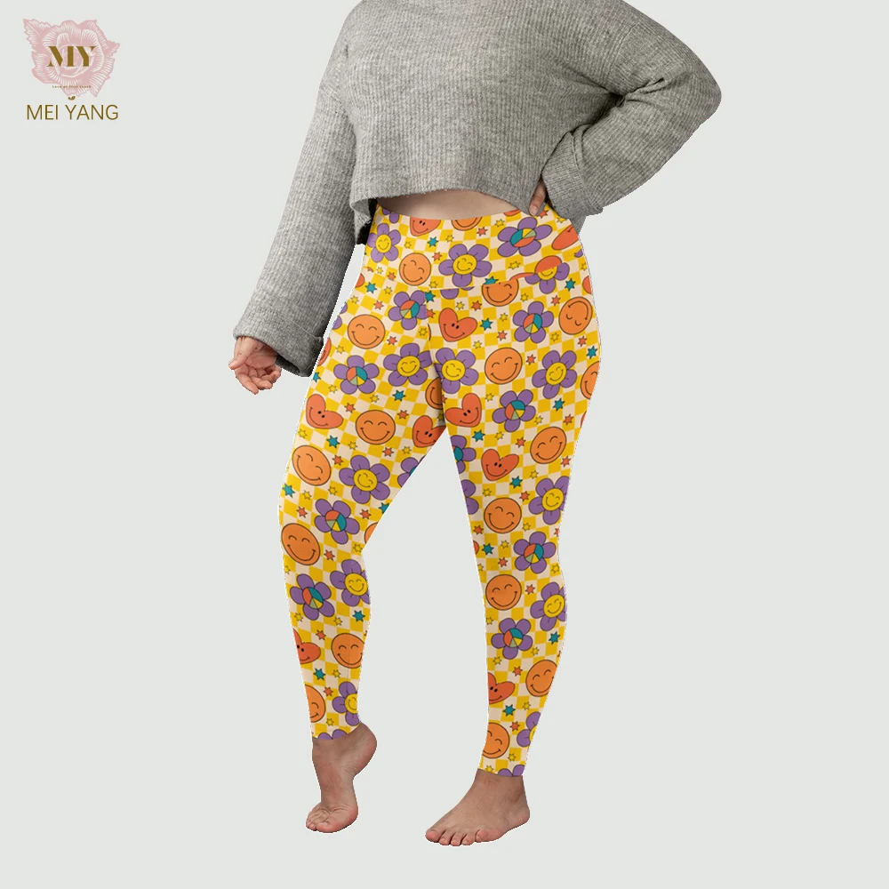 92% polyester 8% spandex yoga waist milk silk buttery soft brushed digital print custom plus size floral leggings for women