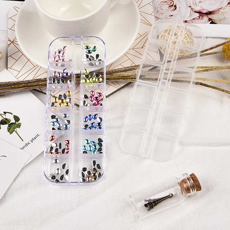 12 отверстий в упаковке видов цветов форме капли воды смешанные клеевые палочки с плоским основанием Стразы ab для дизайна ногтей