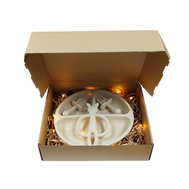 Wholesales foldable modern custom kids spoon fork bowl plate sets teething teether toy bib silicone baby feeding set