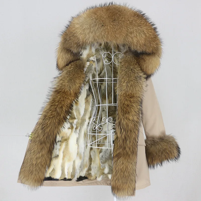 OFTBUY 2024 Waterproof Winter Jacket Women Long Parka Real Rabbit Fur Coat Natural Raccoon Fox Fur Collar Hood Warm Streetwear