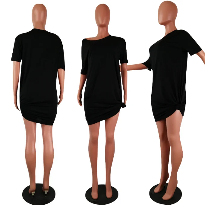 Custom 2022 Summer Women Pure Color Cold Shoulder Short Sleeve Casual T Shirt Dress Women Clothes