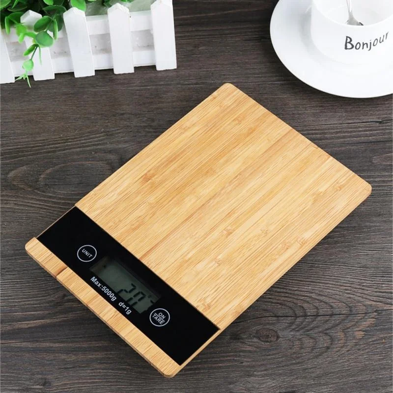Wholesale bamboo scale waterproof wood grain scale surface 5kg wooden kitchen scale