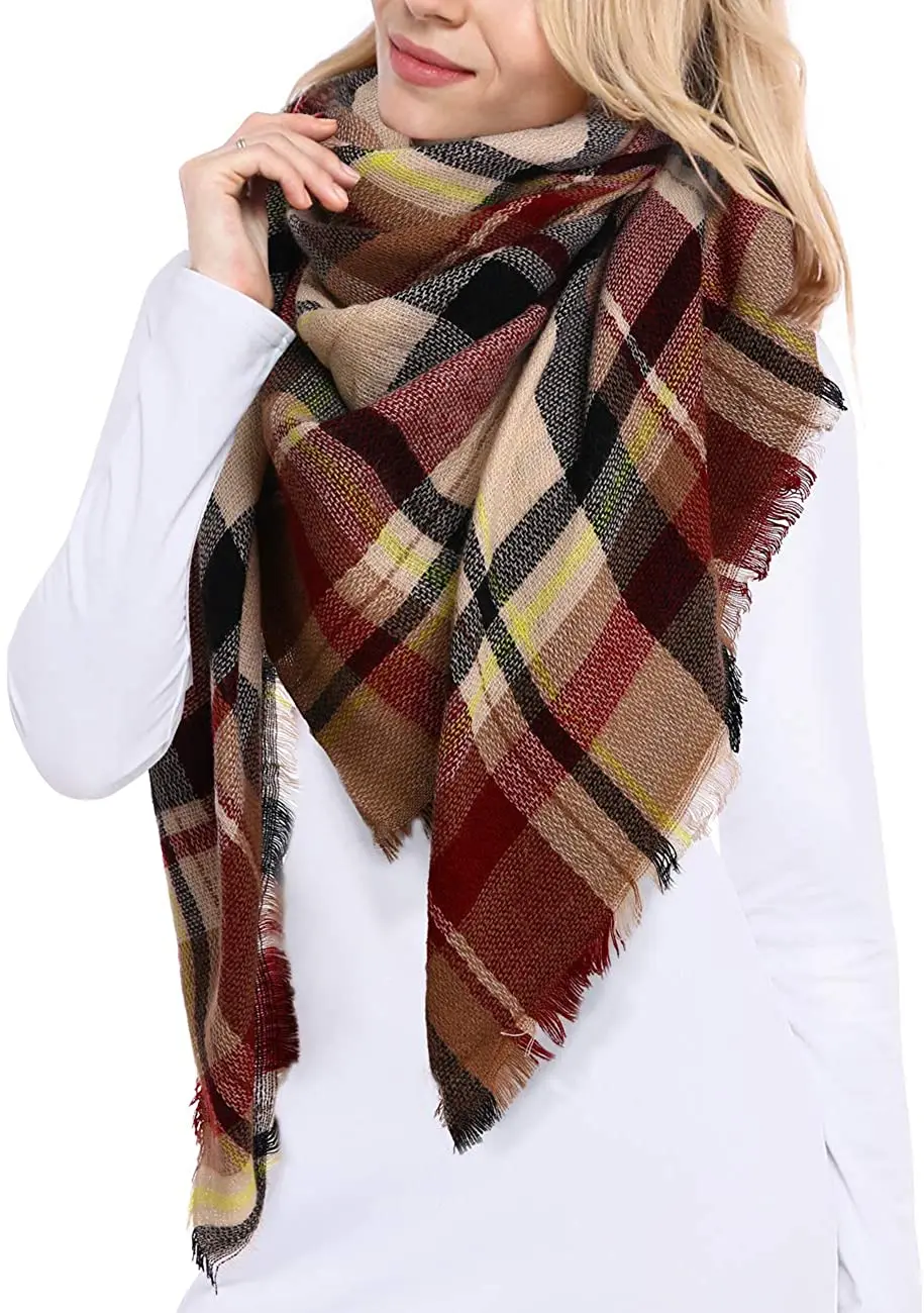 Wholesale Ladies Fashion Abaya Scarf Pashmina Winter Knitted Checked Scarfs For Women Stylish