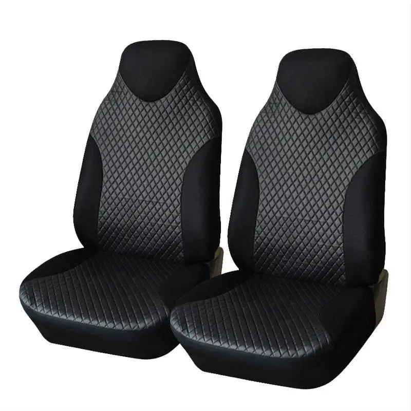 
2Pcs Fashion Jacquard Pattern Black Leather Waterproof Front Seat Cover For Most Car 