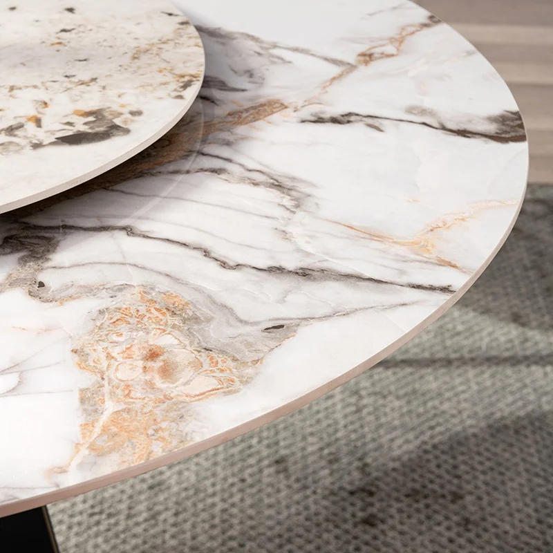 Luxury New Household Sintered Stone Round Iron Rotating Centre White Marble Dining Table