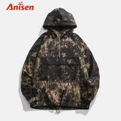 Wholesale Oversized Quarter Zip Streetwear Hoodie, Men Custom Windbreaker Windproof Hoodies Tie Dye Pullover