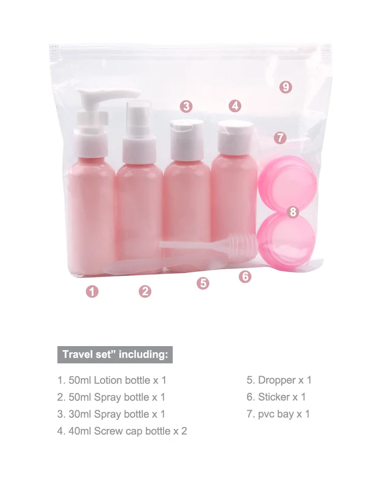 9pcs Shampoo lotion mini cosmetic lotion bottle travel kits set,travel kit bottle cosmetic,travel toiletries kit